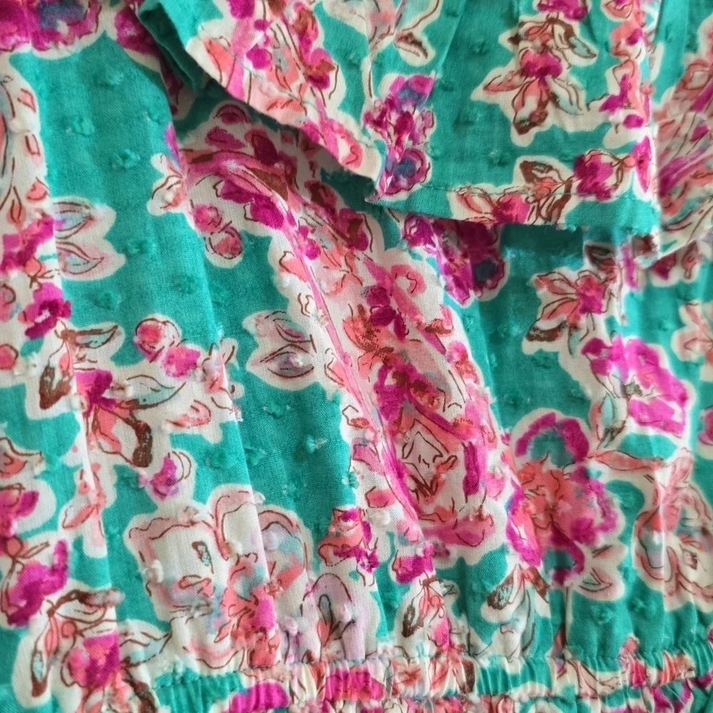J. Crew Green Floral Swiss Dot Ruffle Tiered Midi Dress Cotton 00